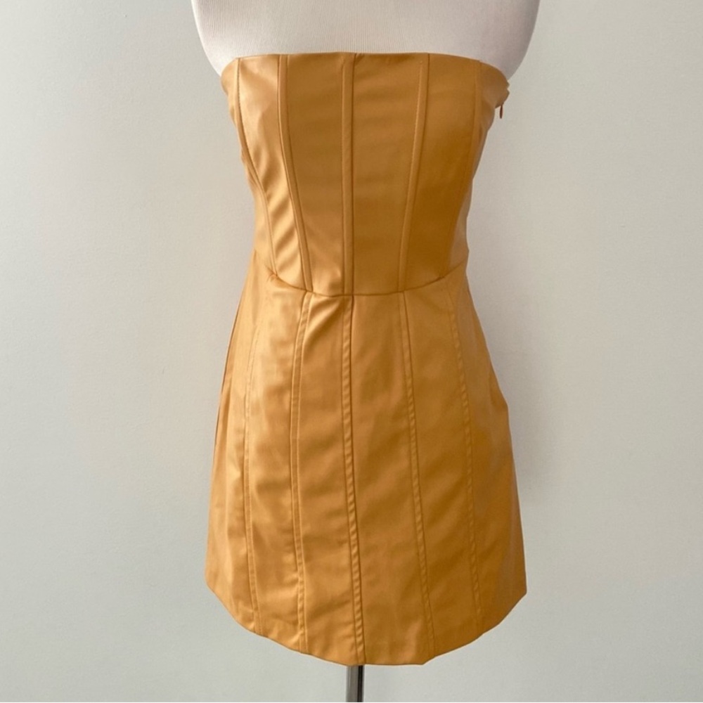 Zara Limited edition Strapless faux leather corset Tan mini Dress - Picture 6 of 6